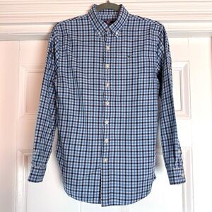 Vineyard Vines Boy’s Blue Grey Checkered Plaid Whale Long Sleeve Shirt Large 16